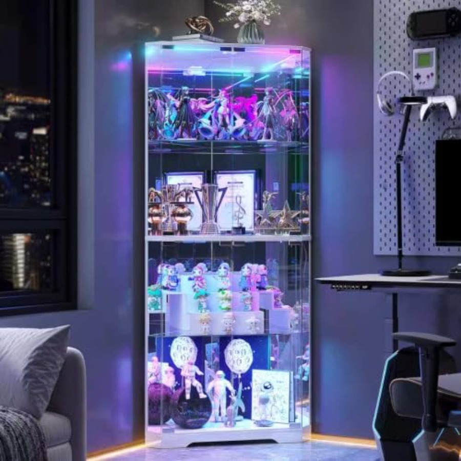 Glass Cabinet Display - 64.7인치 높이의 거실용 코너 디스플레이 캐비닛,