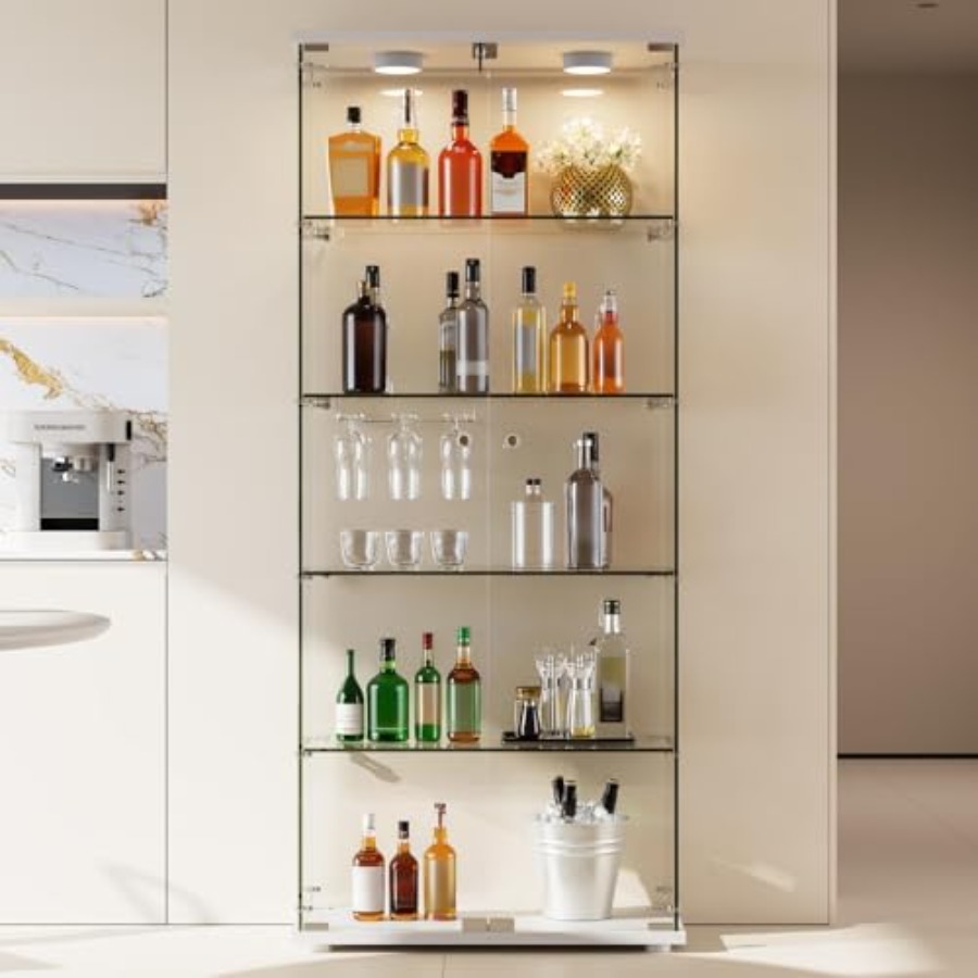 Glass Cabinet Display - 5단 선반 디스플레이 캐비닛, LED 조명