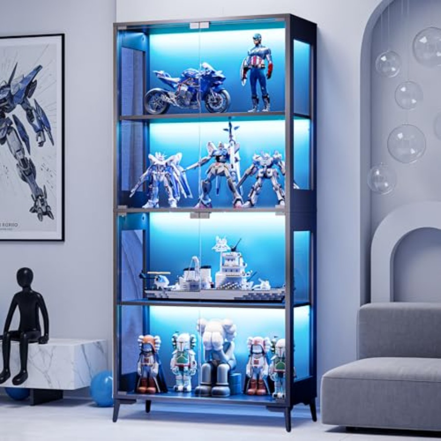 Glass Cabinet Display - 수집품과 책을 위한 문이 있는 유리