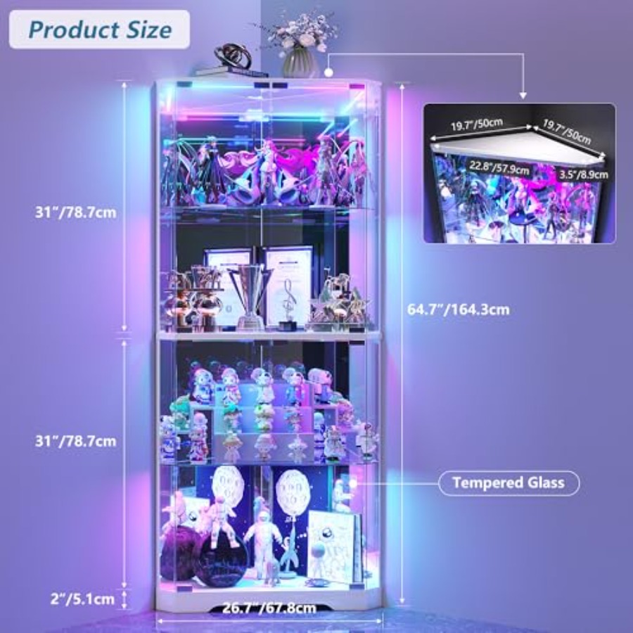 64.7인치 높이의 거실용 코너 디스플레이 캐비닛, 유 - Glass Cabinet Display 리뷰 및 가격