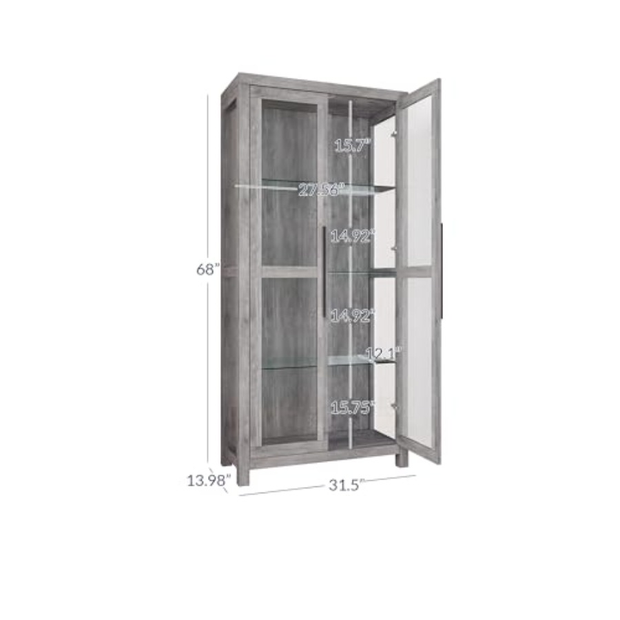 68 아발론 거실용 유리 진열장 - 그레이 워시 우드  - Glass Cabinet Display 리뷰 및 가격