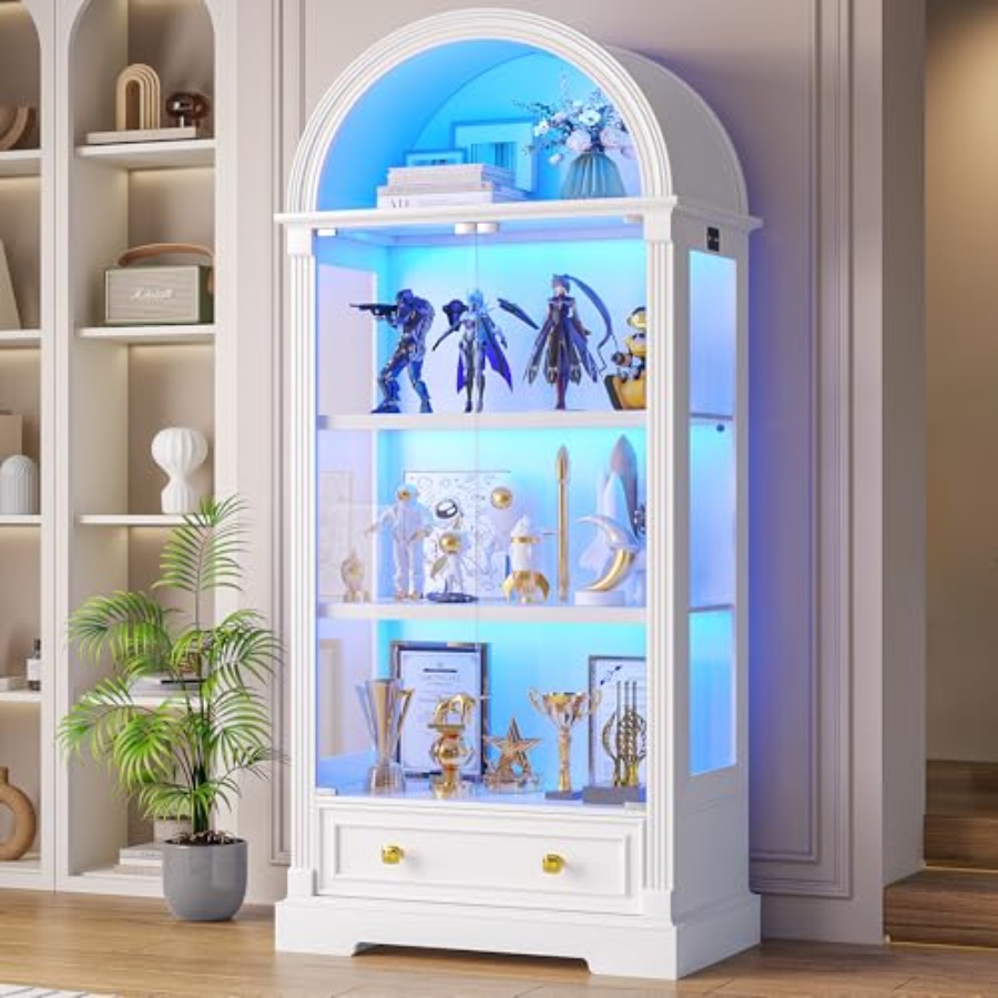 거실용 아치형 디스플레이 캐비닛, 강화유리 문, 화이트 - Glass Cabinet Display 리뷰 및 가격