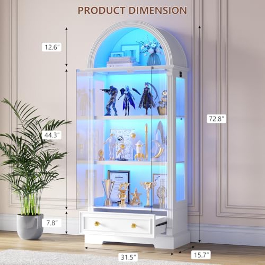 거실용 아치형 디스플레이 캐비닛, 강화유리 문, 화이트 - Glass Cabinet Display 리뷰 및 가격