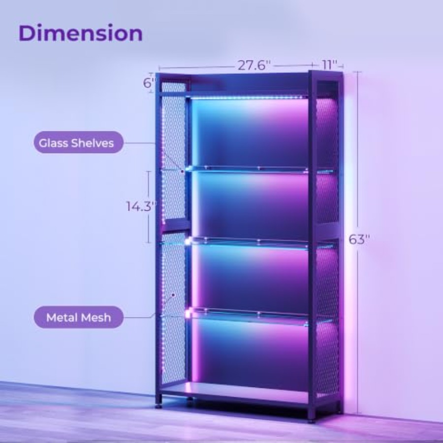 유리 선반이 있는 디스플레이 케이스, RGB 조명 4단 - Glass Cabinet Display 리뷰 및 가격