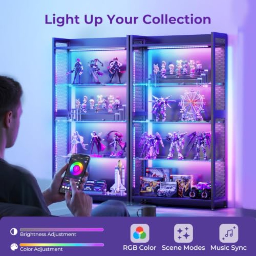 유리 선반이 있는 디스플레이 케이스, RGB 조명 4단 - Glass Cabinet Display 리뷰 및 가격