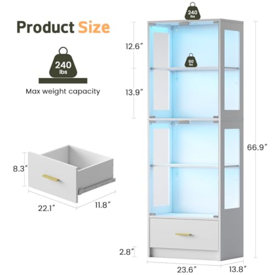 문이 있는 유리 진열장 - 수집품용 큐리오 캐비닛, 6 - Glass Cabinet Display 리뷰 및 가격
