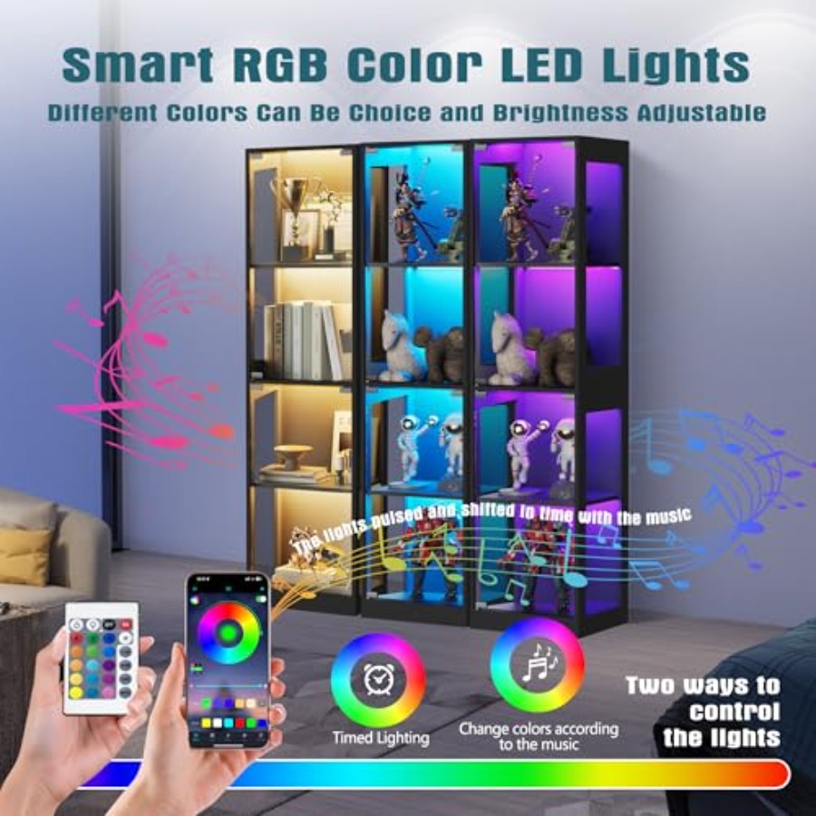 LED RGB 조명이 있는 유리 진열장, 수집품 보관에 - Glass Cabinet Display 리뷰 및 가격