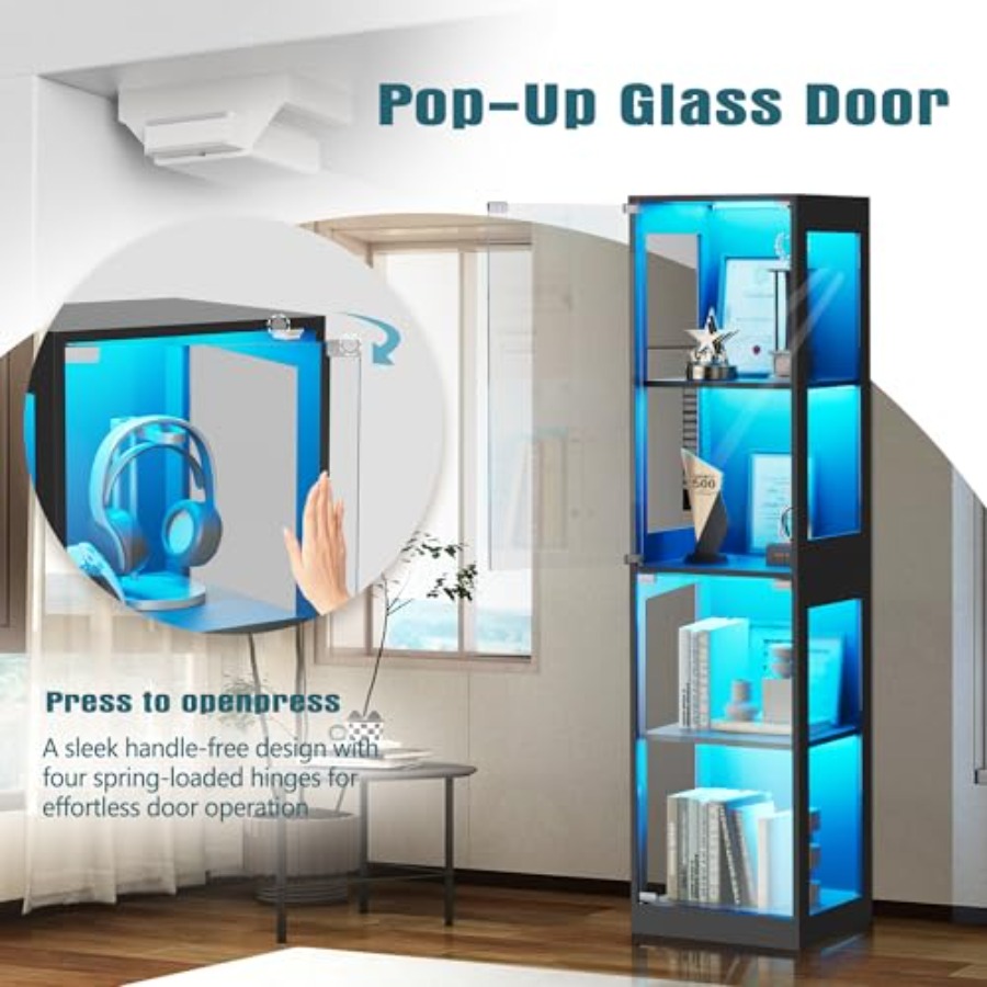 LED RGB 조명이 있는 유리 진열장, 수집품 보관에 - Glass Cabinet Display 리뷰 및 가격
